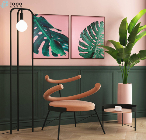 Style nordique 3 pièces H800mm * 600mm feuille verte suspendus mur salon verre peinture