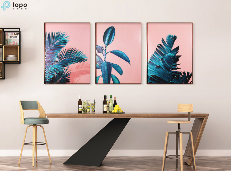 Guangzhou H800mm * 600mm Nordique En Gros Vert Plante Suspendue Mur Verre Peinture pour La Décoration Intérieure