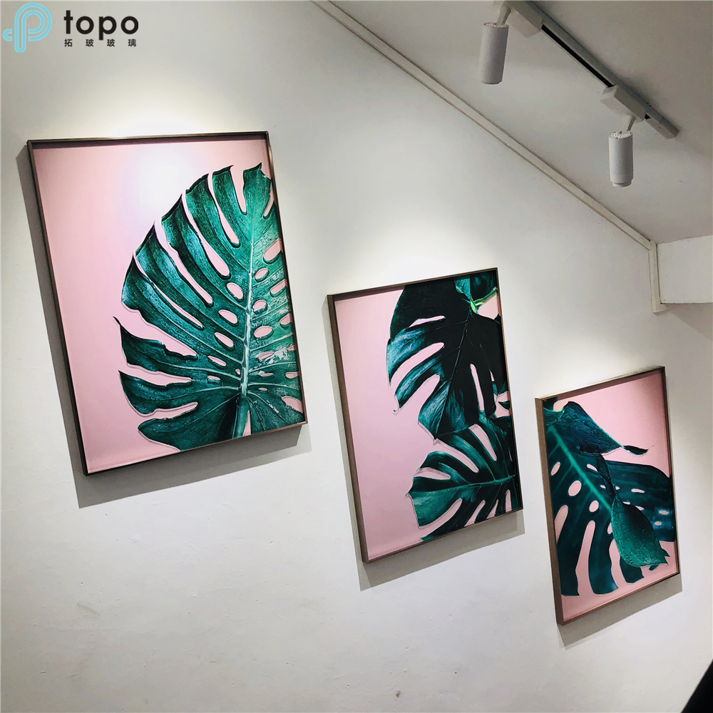 Style nordique 3 pièces H800mm * 600mm feuille verte suspendus mur salon verre peinture