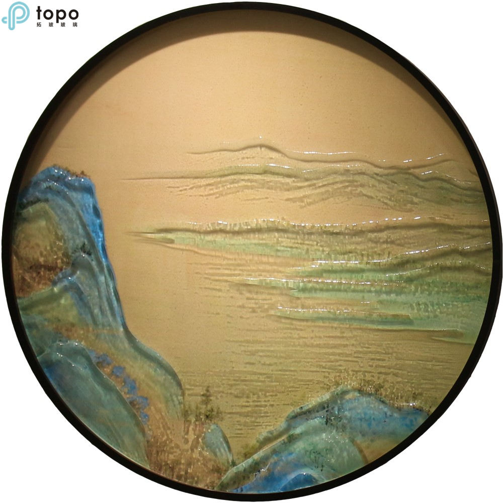 En gros paysage moderne 400 mm 500 mm cercle décoratif métal encadré peinture murale