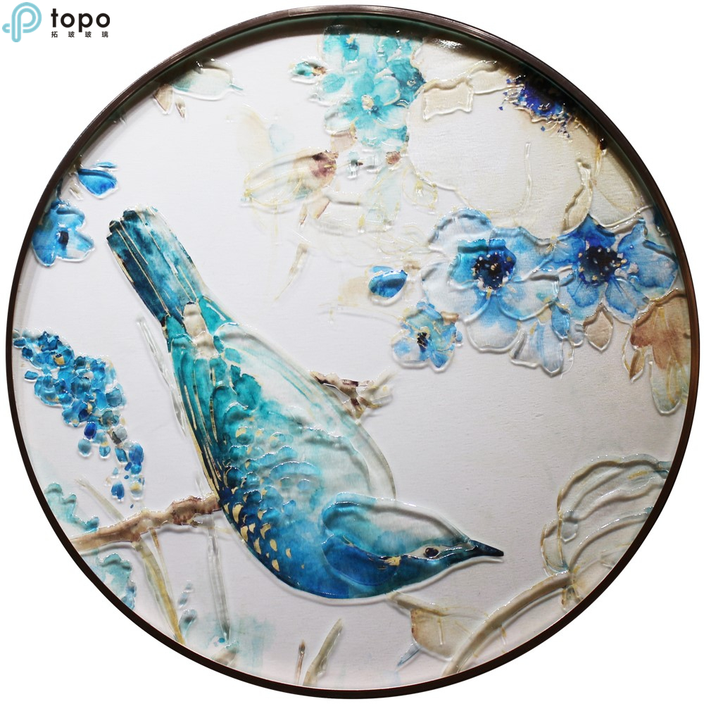 Oiseaux décoratifs faciles à nettoyer et peinture murale en verre de cercle d'art de fleur