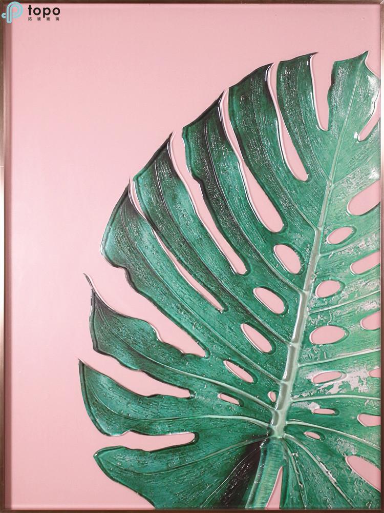 Style nordique 3 pièces H800mm * 600mm feuille verte suspendus mur salon verre peinture