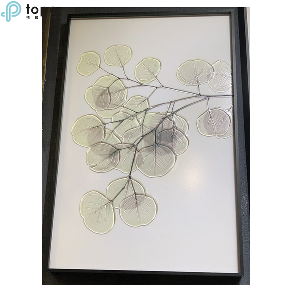 Cinq Ensembles Peintures Chinois Vert Feuille Art Sculpté Fusing Verre Suspendu Peinture