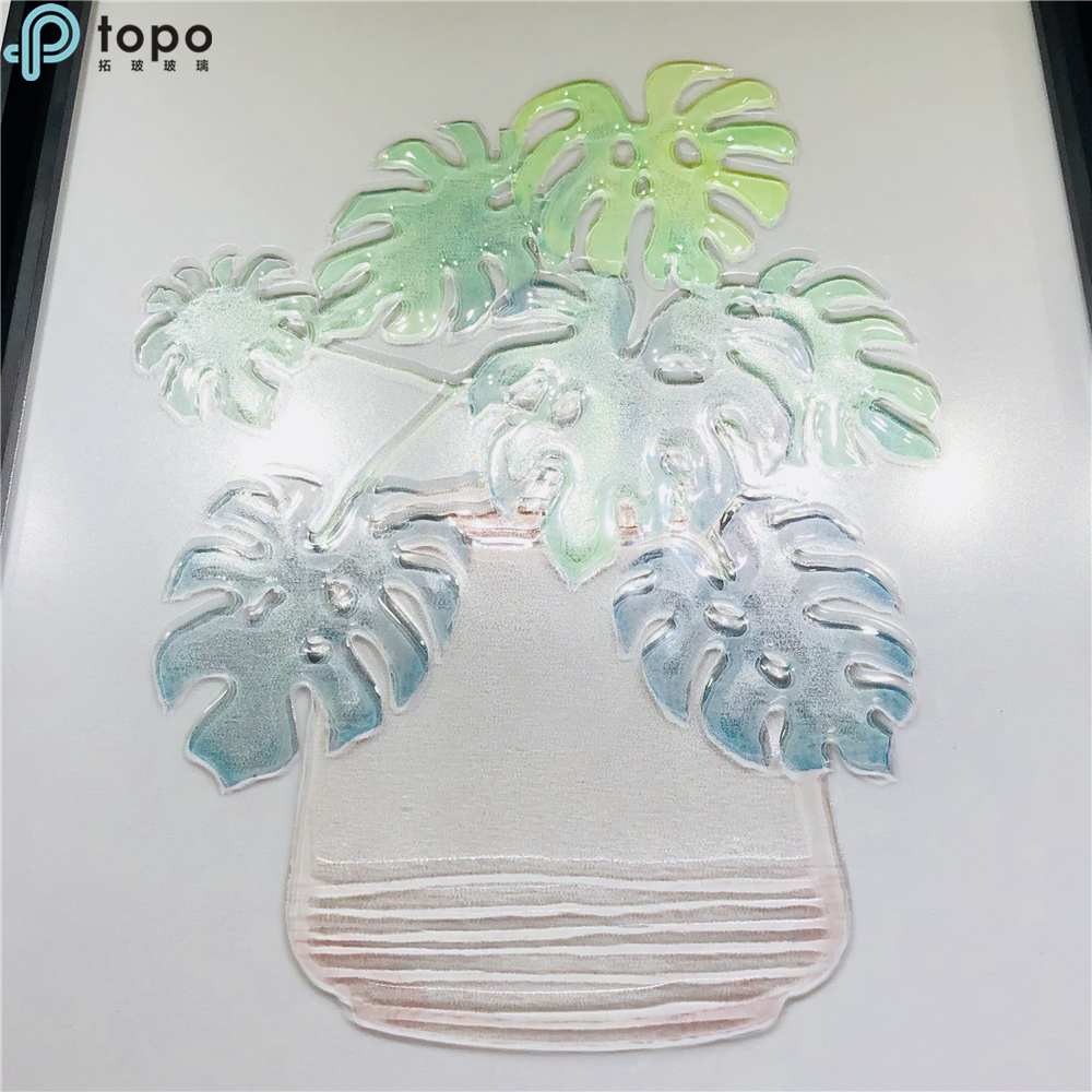 Chinois moderne style nordique plante verte décoration murale Art peinture en verre pour la décoration de la maison