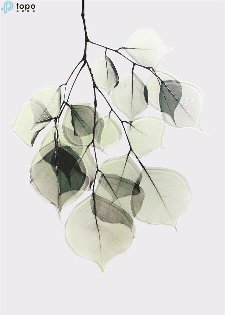 Cinq Ensembles Peintures Chinois Vert Feuille Art Sculpté Fusing Verre Suspendu Peinture