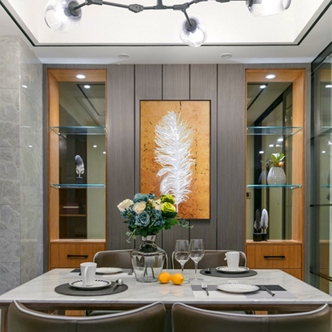 Peintures en verre incrustées d'art gravé par plume blanche colorée de style moderne