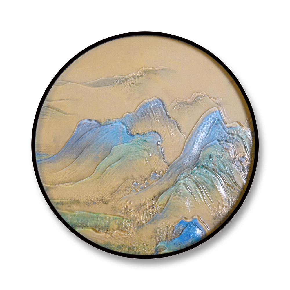 Paysage moderne en gros 400mm 500mm cercle décoratif métal peinture murale encadrée