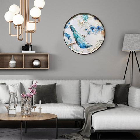 Nettoyez facilement les oiseaux décoratifs et l'art floral, cercle de tenture murale, peinture sur verre