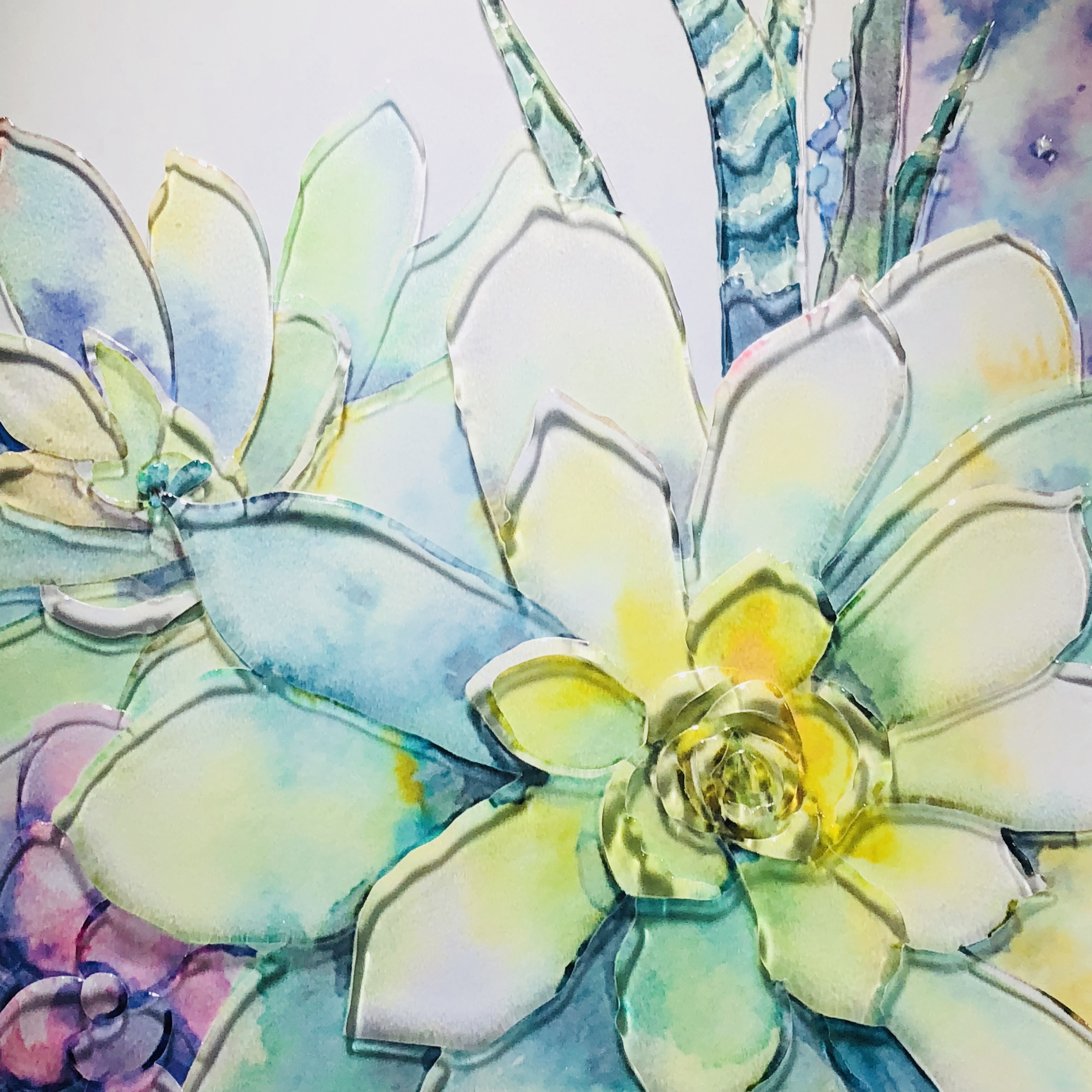 Art mural suspendu moderne décor coloré plante succulente Loft peinture sur verre