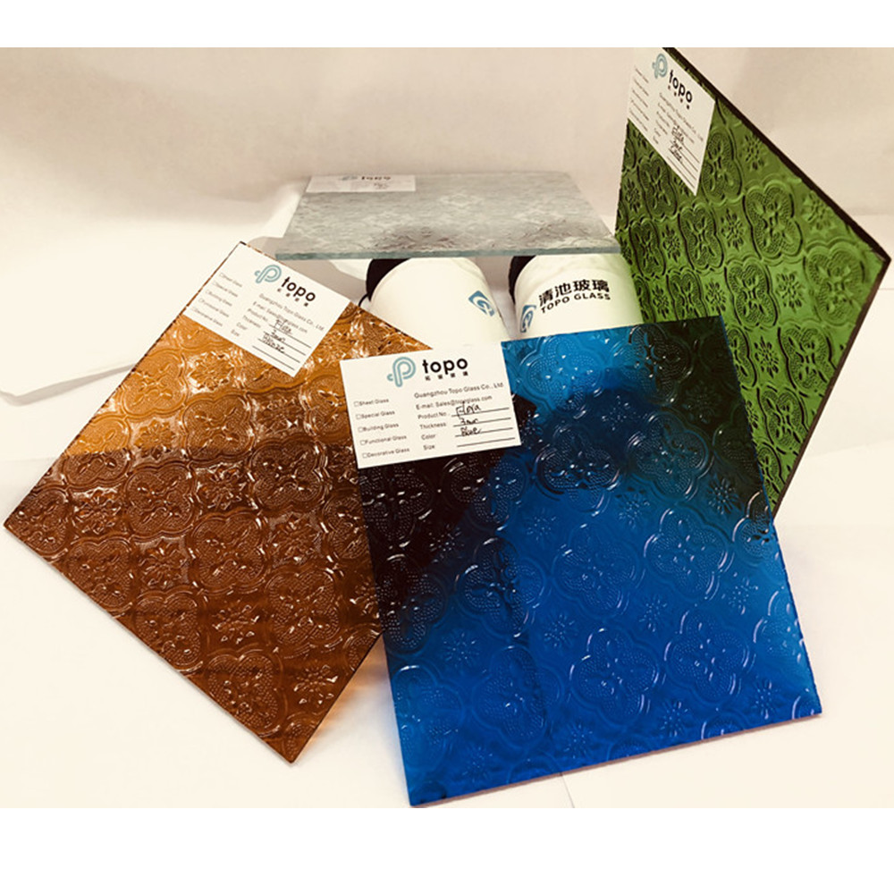 3 mm 4 mm 5 mm Verre transparent / bleu / bronze / vert à motif de flore