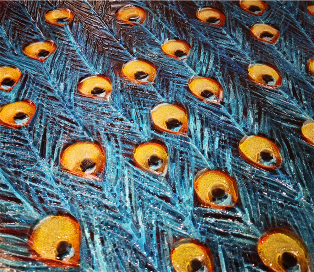 Peinture de paon en verre ultra clair teinté de paons thermofusibles trempés