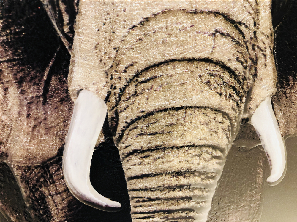 Peinture en verre d'éléphant réaliste 3D sur du verre ultra clair à faible teneur en fer