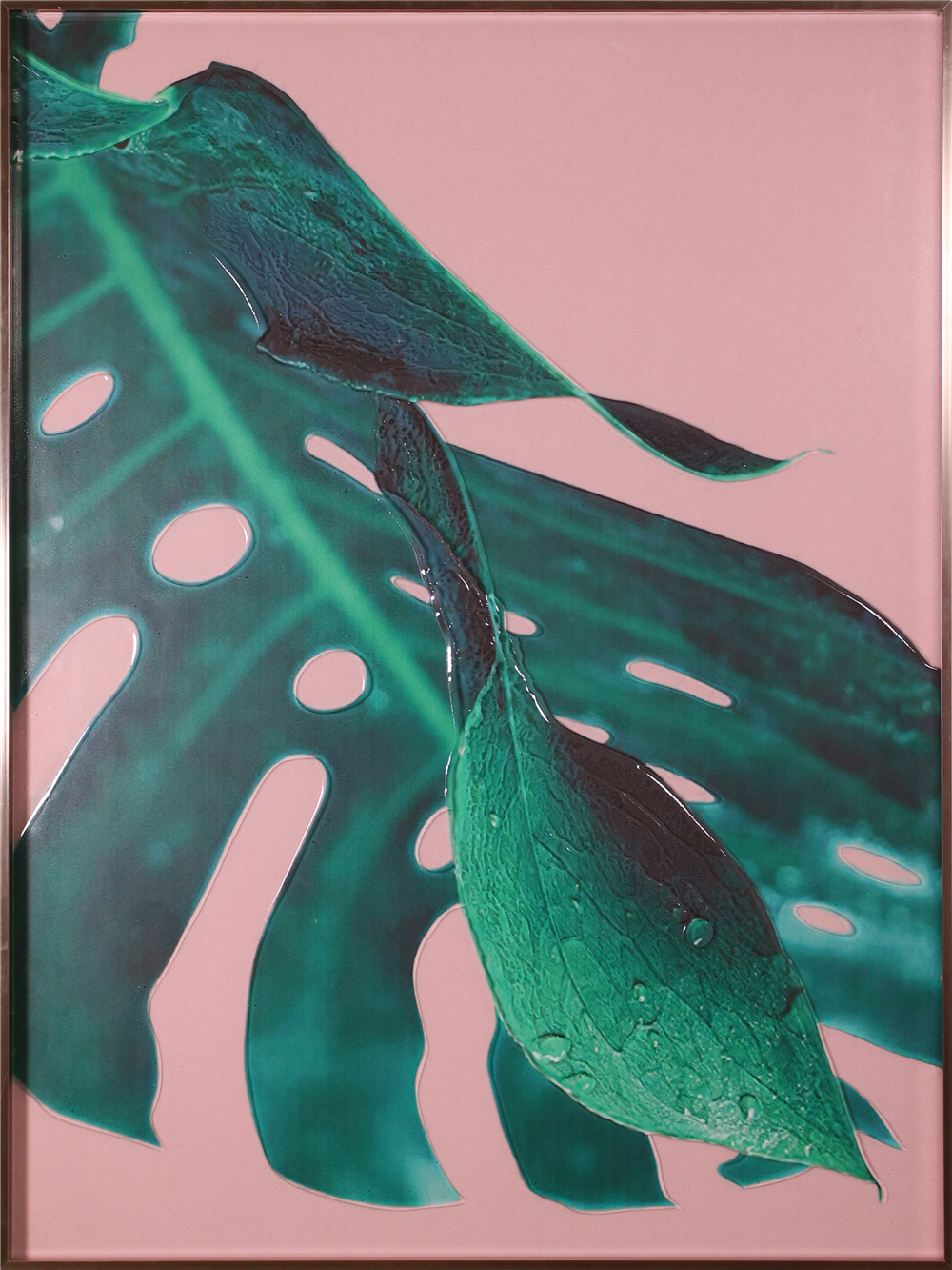 Style nordique 3 pièces H800mm * 600mm feuille verte suspendue mur salon peinture sur verre