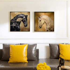 Peinture en verre incrustée de cheval réaliste de diaphragme en métal réfléchissant national