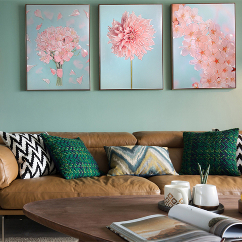 Commerce de gros H800mm * 600mm Art de style nordique Tenture murale Peinture de fleurs roses