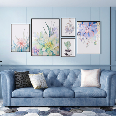 Art mural suspendu moderne décor coloré plante succulente Loft peinture sur verre